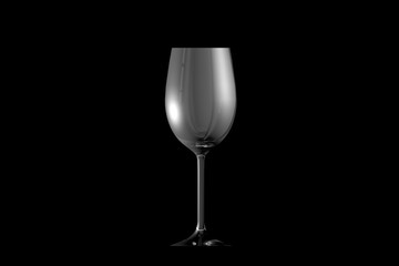 3D illustration of white wine glass isolated on black side view - drinking glass render