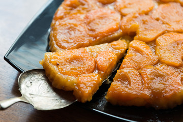 A piece of fresh baked apricot tart