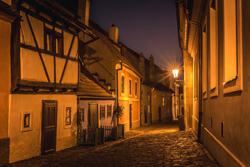 The Golden street at Prague at night.
