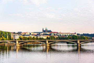 Fototapeta na wymiar Prague bridge over the Vltava, Lesser Town and Prague castle vie