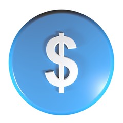 Blue circle push button Dollar currency symbol - 3D rendering illustration