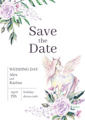 Watercolor invitation card template for wedding or romantic desi