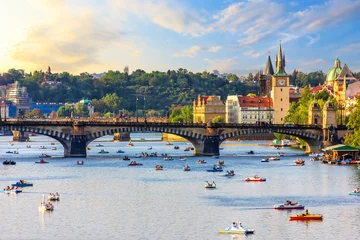 Papier Peint photo autocollant Prague Boating in the centre of Prague near Old Town and Manes bridge