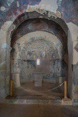 Agios Nikolaos, Crete - 09 30 2018: Panagia Kera church with Byzantine fresco