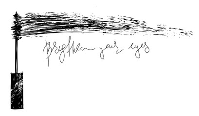 Mascara brush and stroke. Brighten your eyes text, vector