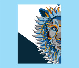shape of lion head combined with colourful electronic board, concept of powerful technology - Vector