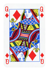 Queen of Diamonds playing card isolated on white (clipping path included)