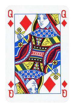 Queen of Diamonds playing card isolated on white (clipping path included)