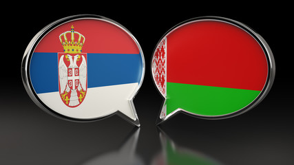 Obraz premium Serbia and Belarus flags with Speech Bubbles. 3D illustration