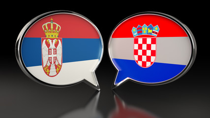 Obraz premium Serbia and Croatia flags with Speech Bubbles. 3D illustration
