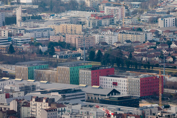 Obraz premium Grenoble, France, January 2019 : Aerial view of Bouchayer-Vaiallet with contruction sites nearby.