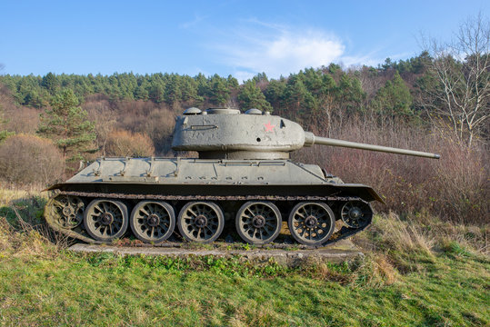 Russian famous tank t34 in Death Valley in Slovakia