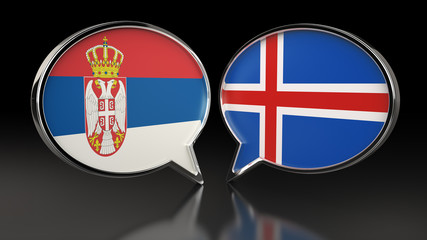 Serbia and Iceland flags with Speech Bubbles. 3D illustration