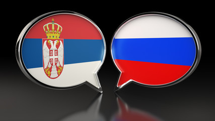 Serbia and Russia flags with Speech Bubbles. 3D illustration