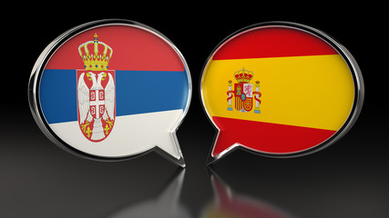 Obraz premium Serbia and Spain flags with Speech Bubbles. 3D illustration