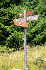 Landschaft im Harz, Felsen, Bäume, Wege, Wegweiser