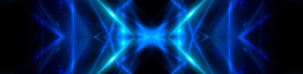 Blue background, abstraction, neon rays, lines