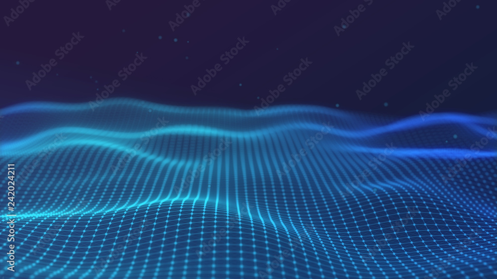 Poster 3d abstract digital technology background. futuristic sci-fi user interface concept with gradient do