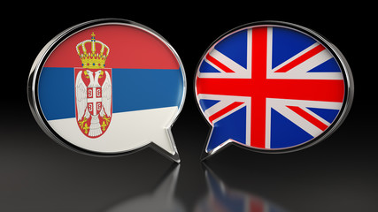 Fototapeta premium Serbia and United Kingdom flags with Speech Bubbles. 3D illustration