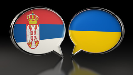Obraz premium Serbia and Ukraine flags with Speech Bubbles. 3D illustration