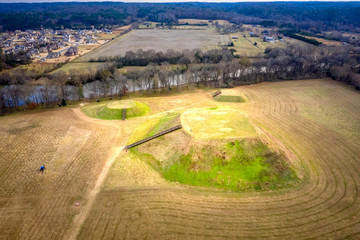 Aerial view of Etowah Indian Mounds Historic Site in Cartersville Georgia 
