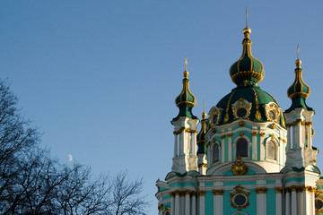 Fototapeta na wymiar Andrew's Church in Kyiv, evening view. Europe, Ukraine