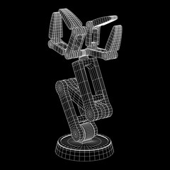 Robotic arm manufacture technology industry assembly mechanic hand wireframe low poly mesh vector illustration