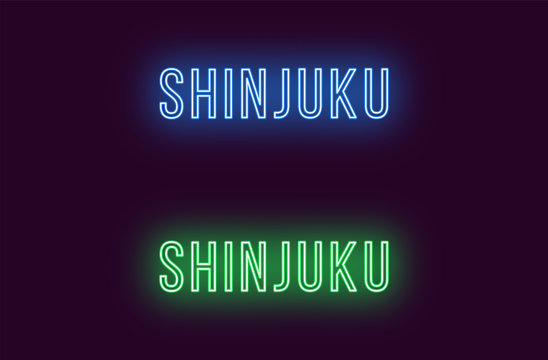 Neon Name Of Shinjuku City In Japan. Vector Text