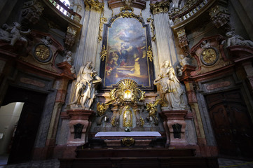 Fototapeta na wymiar Prague / Czech Republic - January 31 / 218 : View of the statues at the interior of St. Nicholas church