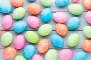 Fototapeta na wymiar Pastel Easter eggs background. Spring greating card.