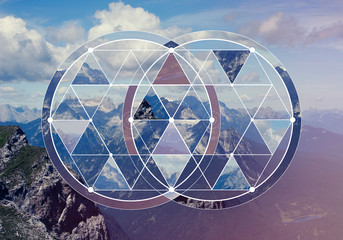 Geometric collage with the mountains and forest