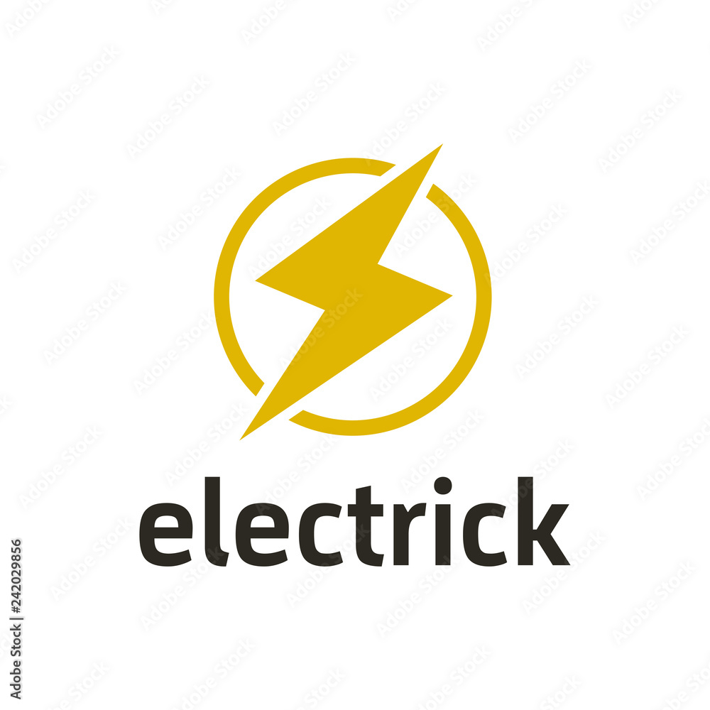 Poster Lightning flash, electric power vector logo design element. Energy and thunder electricity symbol concept. Lightning bolt sign in the circle. Flash vector emblem template. Power fast speed logotype