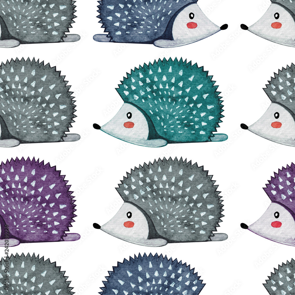 Poster seamless pattern with llazy hedgehog. lazy animal. watercolor.