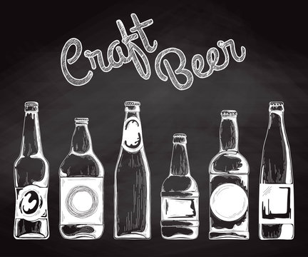 Set of beer bottles. Vector illustration. Sketch.