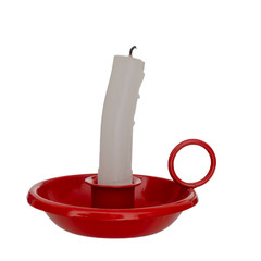 Flame gone out, bent candle in old red candlestick holder, Relationship concept, metaphor isolated...