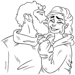 Cute couple. Boy licking girl on the cheek