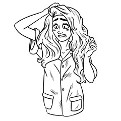 Girl in pyjamas oops impression. Isolated sketch