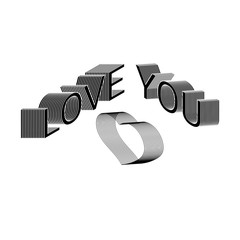 I love you - text. 3d isometric silhouette heart