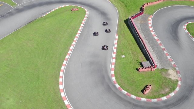 Aerial view of go kart course outdoor in summer 