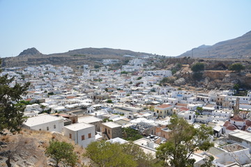 Fototapeta na wymiar Lindos, the island of Rhodes, Greece, the view to the town