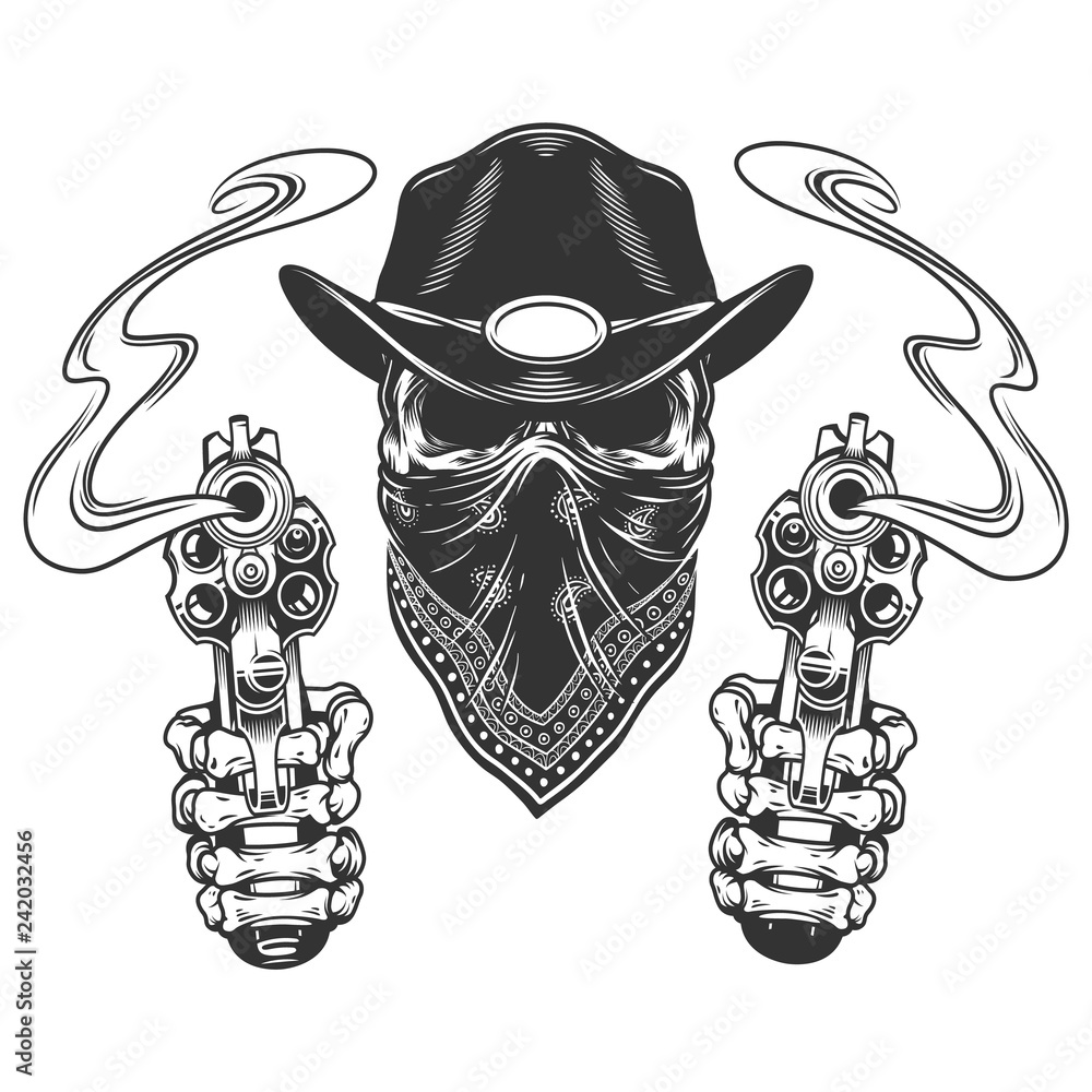 Sticker Skull in cowboy hat and scarf