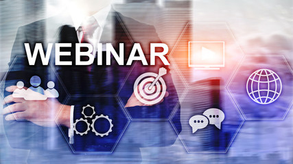 Webinar, Personal development and e-learning concept on blurred abstract background.