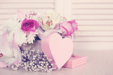 Flowers and valentines day card