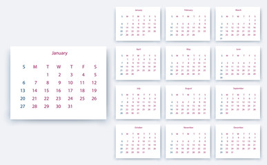simple calendar 2019 yesr, Stock vector design eps10.