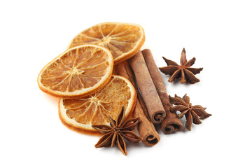 Spices for mulled wine isolated on white