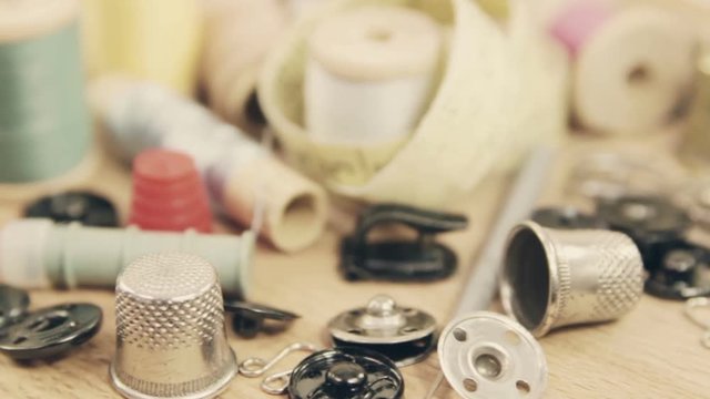 Various old accessories for hand sewing