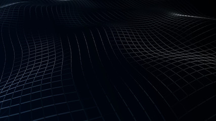 Digital data visualization. cybernetic particles. Low poly mesh. Flow. Wave. Abstract polygonal low poly wave background with connecting dots and lines. 3D rendering.