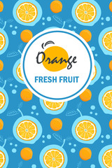 Banner with sliced orange pieces, leaves. Template for design  juice, lemonade, cosmetic, natural medicine, herbal tea, food menu.