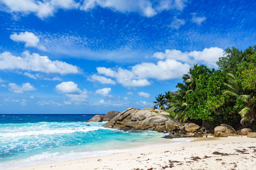 Beautiful tropical beach,palms,white sand,granite rocks,seychelles 15