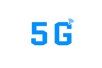 5G network wireless systems and internet of things (iot), Digital smart city and communication network. Very fast connect global wireless devices. Blue text with White background.